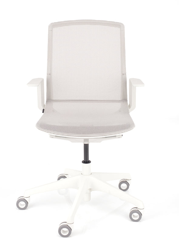 Pisarniški stol cynara v beli barvi prefinjene estetike in ergonomije