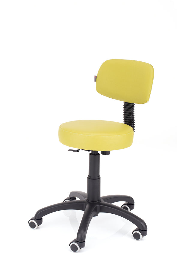 Ergonomski stol jurček v blagu rumene barve z udobnim sedežem okrogle oblike