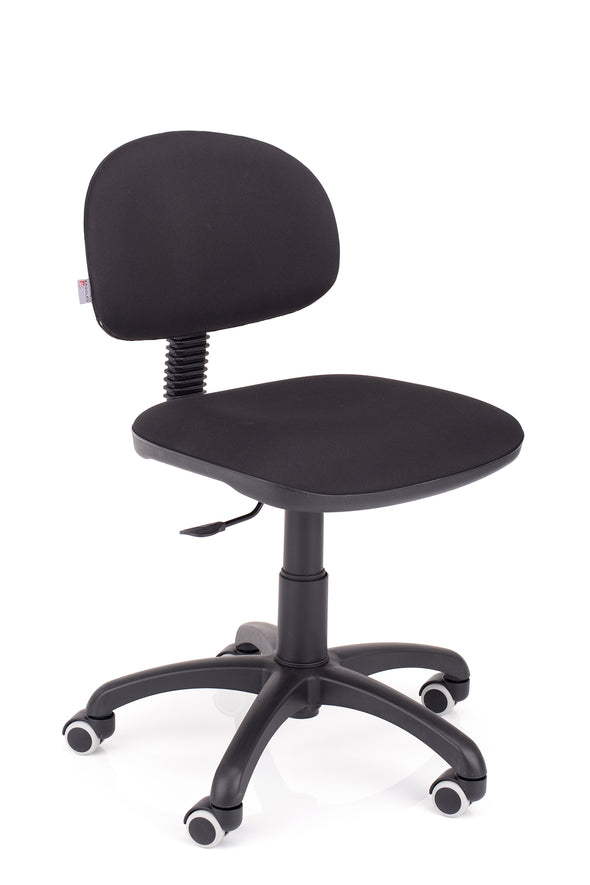 Majhen pisarniški stol styl v blagu črne barve nudi dobro podporo hrbtenici