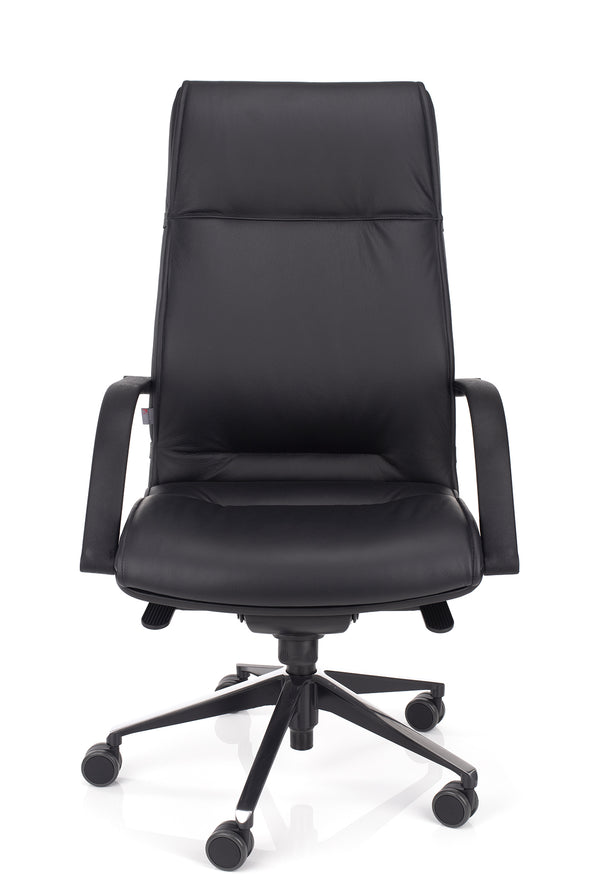 Velik in udoben računalniški stol comfort mpd črne barve v usnju